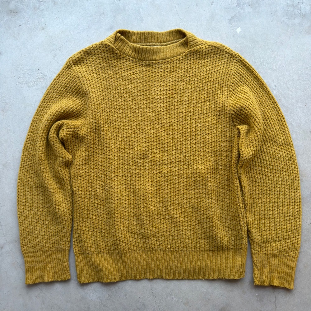 Vintage National Mustard Yellow Waffle Knit Lambswool Blend Crewneck Sweater